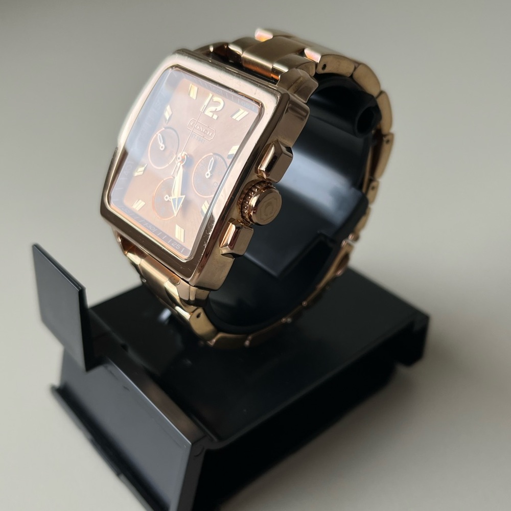 Coach Gold Rectangular Watch With Metallic Bracel… - image 4